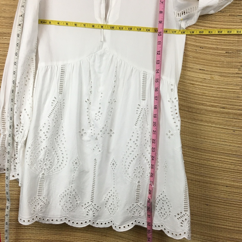 The Kooples Paris White Mini Dress With Broderie Anglaise Long Sleeve Size 2 - Picture 12 of 12